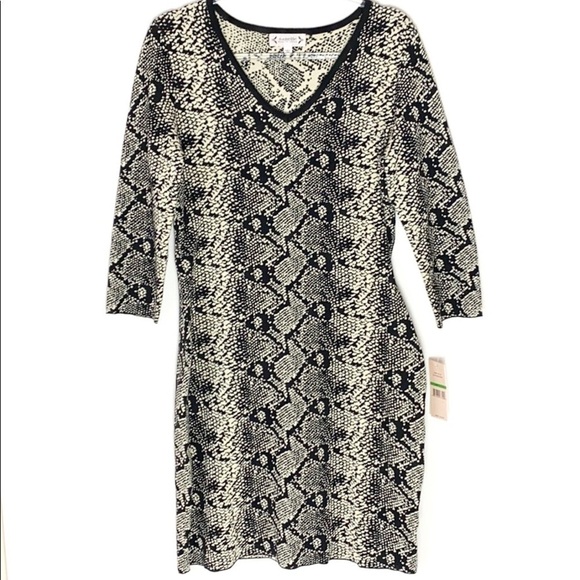 Nanette Lepore snakeskin v-neck knit sweater dress NWT - Picture 2 of 8